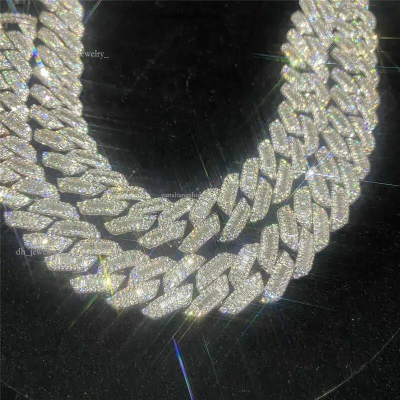Iced Out Chains Hip Hop Jewelry Dia Men Gold Necklace Sier Fully VVS Moissanite Baguette Cuban k Chain 20mm
