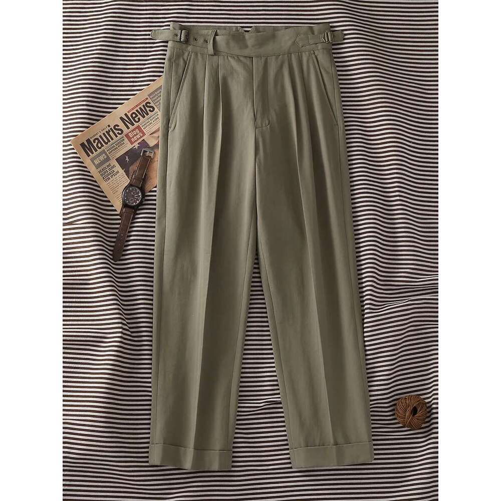 Pot&Craftsman Homemade Triple Silhouette Men's Loose Straight Paris Button Adjustable Casual Pants Herringbone Pattern