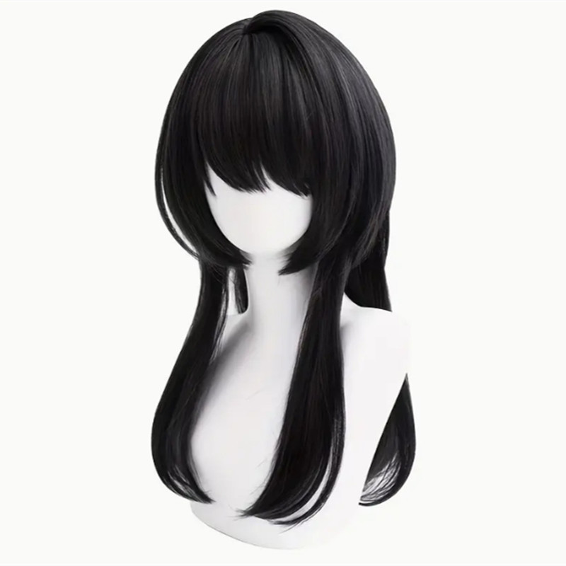 Straight Long Hair Black Wig w/ Fringe Suitable for Role Play & Daily Use