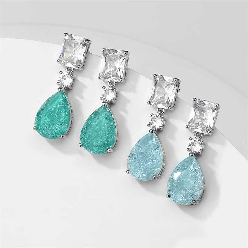 UILZ New Ice Crack Design Fashion Green Square Water Drop CZ Zircon Dangle Earrings for Women Wedding Party Jewelry Y250510