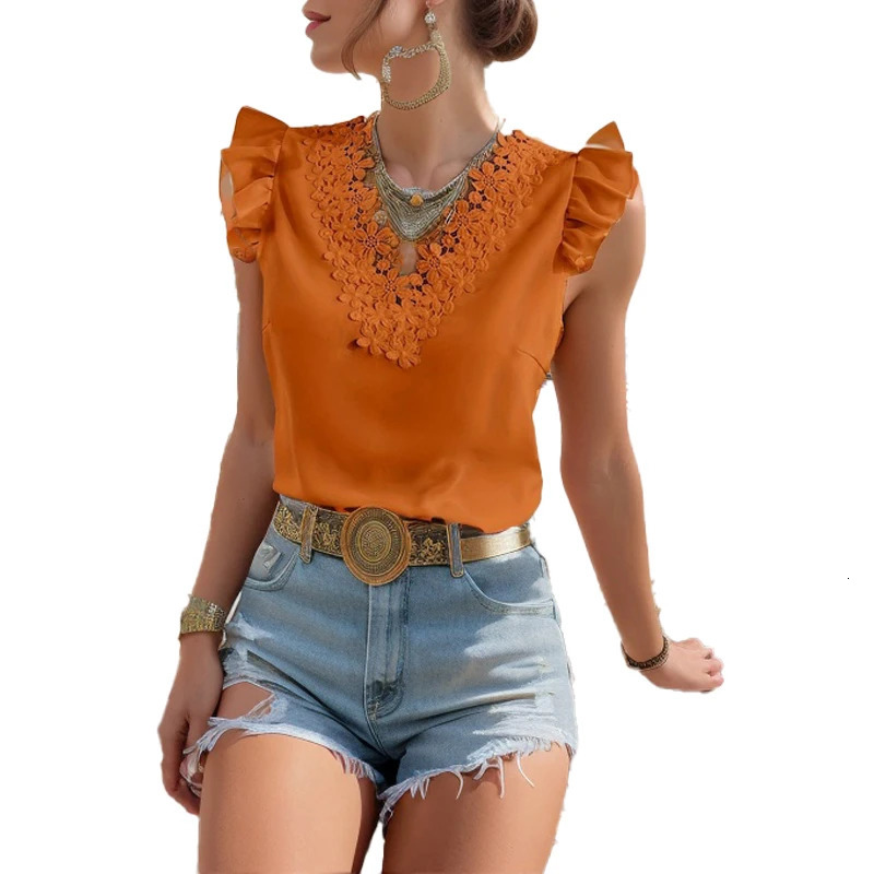Lace Tank Top for Women Fuzzy Button up Ladies Fashion Shirt Tops Short Sleeve Shirts Blouse Tunic 250513