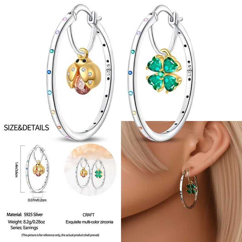 2024 New 925 Sterling Silver Exquisite Four Leaf Ladybug Sea Turtle Star Hoop Earrings Women Engagement Wedding Jewelry Gift Y250510