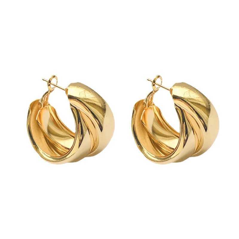 Fashion Stainless Steel Smooth Metal Chunky Hoop Earrings for Woman Vintage Double Layered Circle Exaggerated Earrings Jewelry Y250510