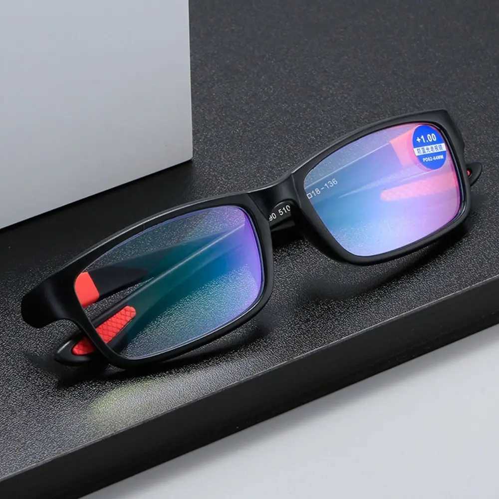 Reading Glasses Men Women Sports Anti-blue Light Reading Eyewear Black Red TR90 Frame Presbyopia Eyeglasses +100 to+400 glasses W250513