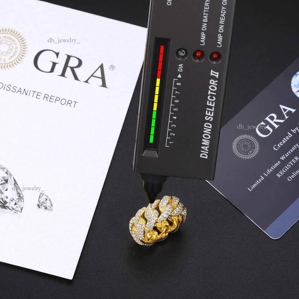 Bg Hip Hop Jewelry 9mm Gold Plated Sterg Sier Vvs Moissanite Dia Iced Out Cuban Band Ring for Men