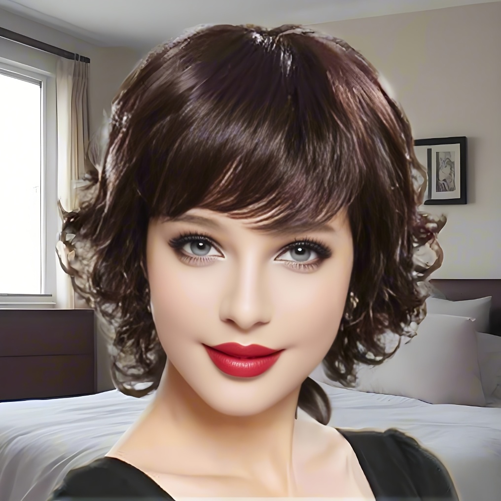 Silk Full Wig with Short Curly Waves for Middle-aged Moms - Comfortable Breathability & Invisible Stitching