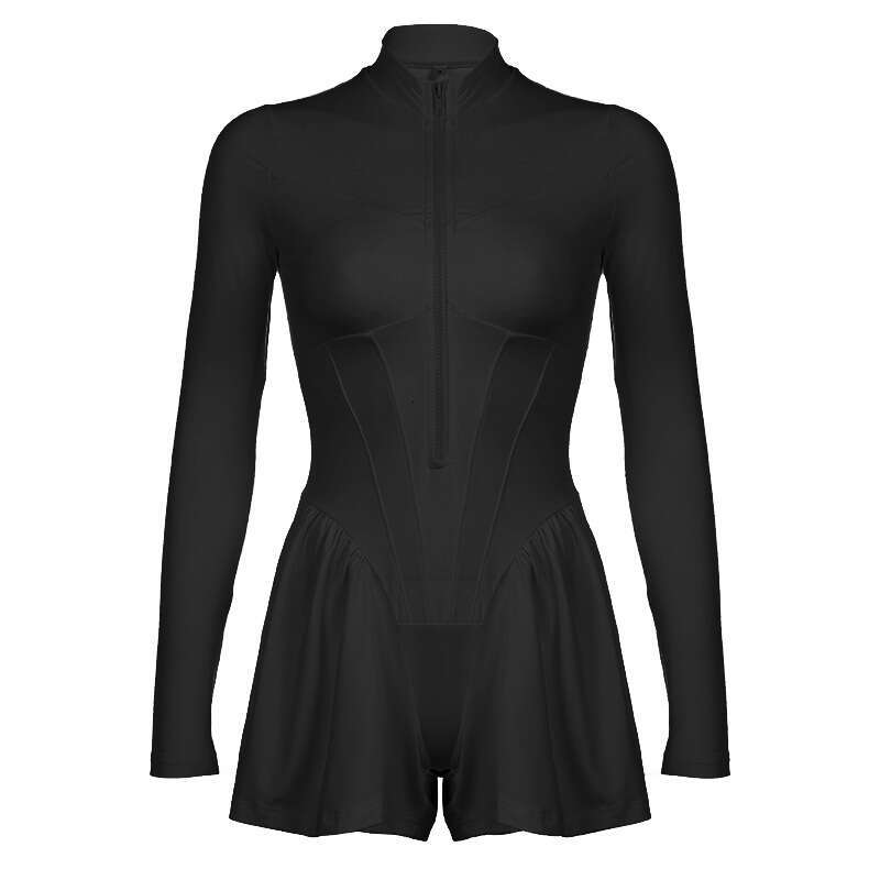 Fashionable Women's Solid Color Casual Sportswear, Zippered Plastic Waist Jumpsuit, Wide Leg Jumpsuit Shorts, Summer B5
