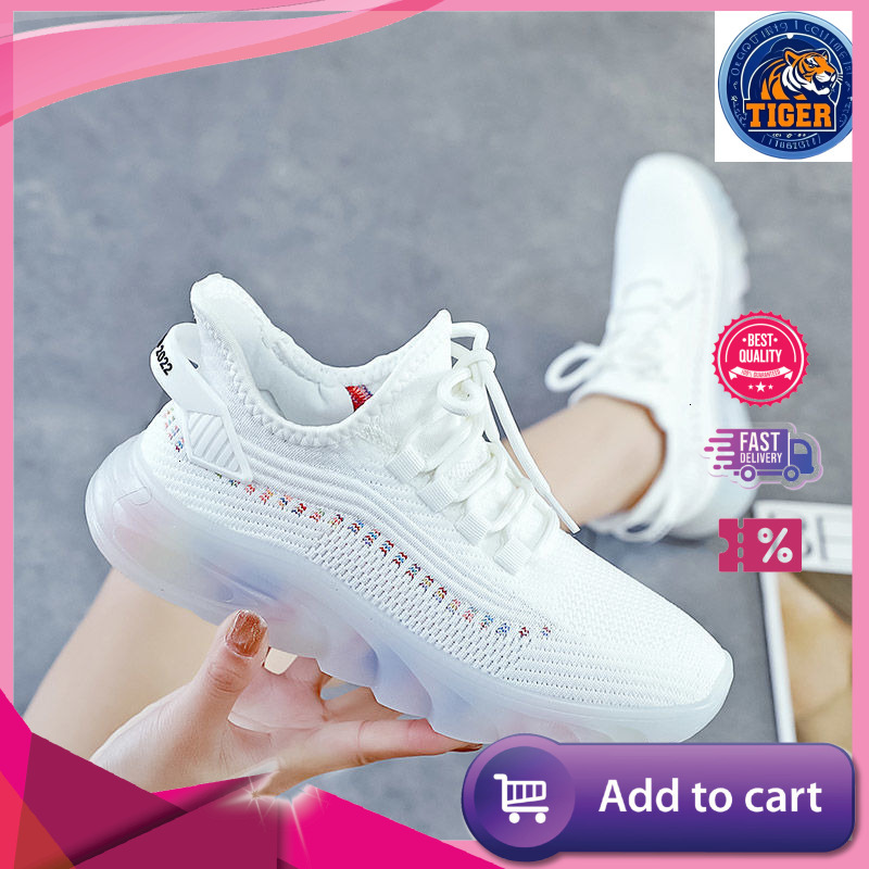 Ddmytiger Flyknit Casual Mesh Breathable Sports Women S Jelly Bottom Coconut Student Running Shoes Outdoor Shoes