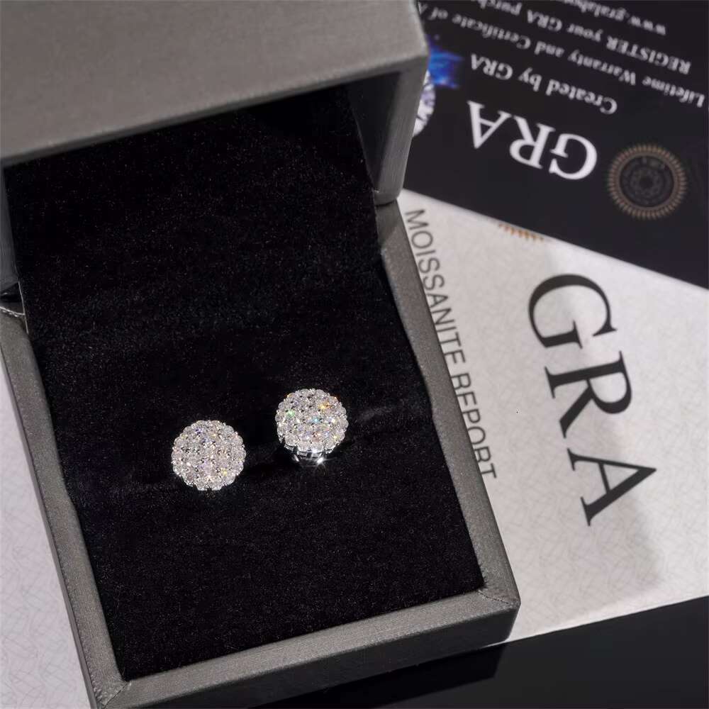 Fashion Silver Jewelry 925 Earrings Hip Hop Custom Stone Moissanite Earring Stud for Men Women Accessory