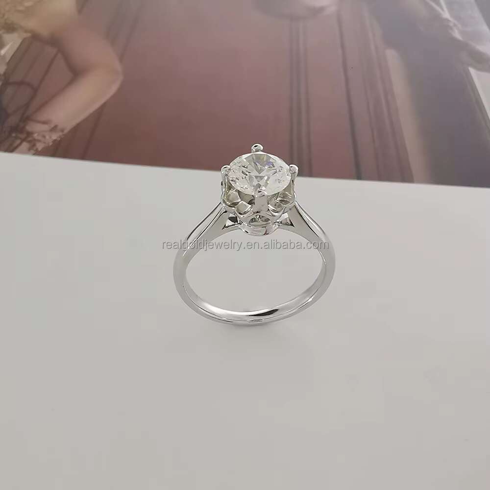 New Fashion Exquisite Promise Jewelry 14 Karat Gold Wedding Ring Solitaire Moissanite Stone Engrave Rings