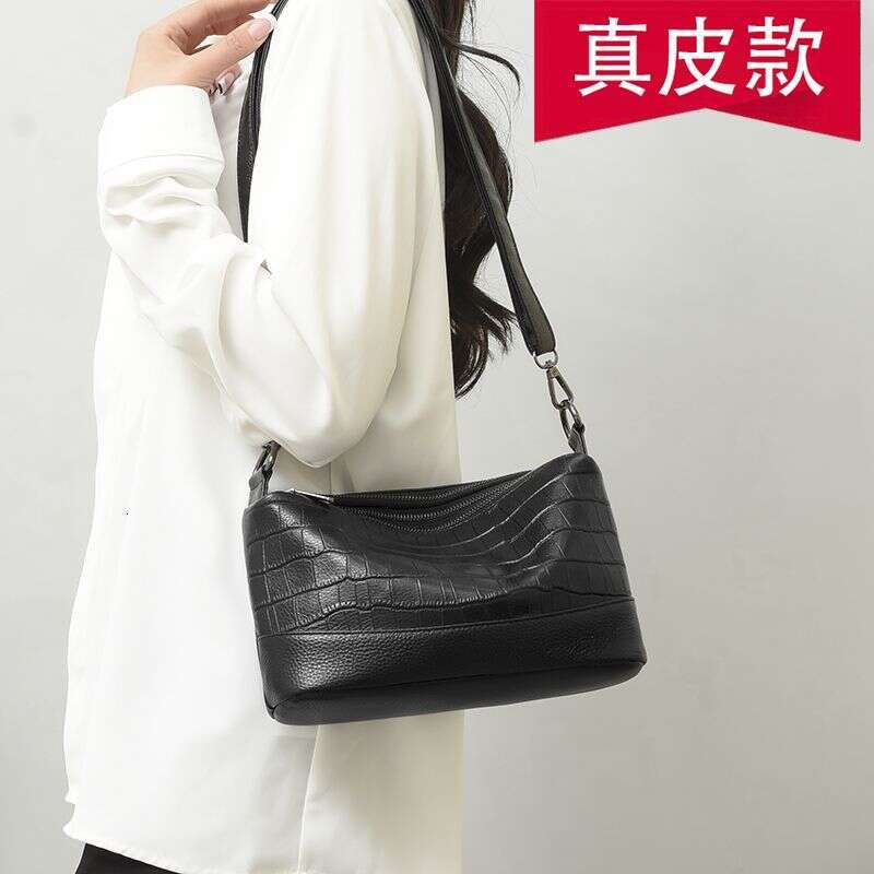Leather multi-layer crossbody women 2025 new fashionable crocodile pattern large capacity soft leather shoulder bag for women