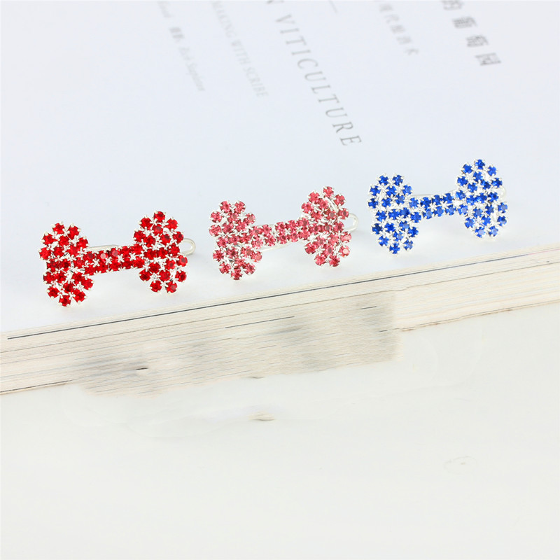 4 PCS Luxury Crystal Rhinestone Dog Bone Hair Clips, Pet Grooming Hair Products, Photography Hair Accessories Props, Christmas Party Hair Accessories 