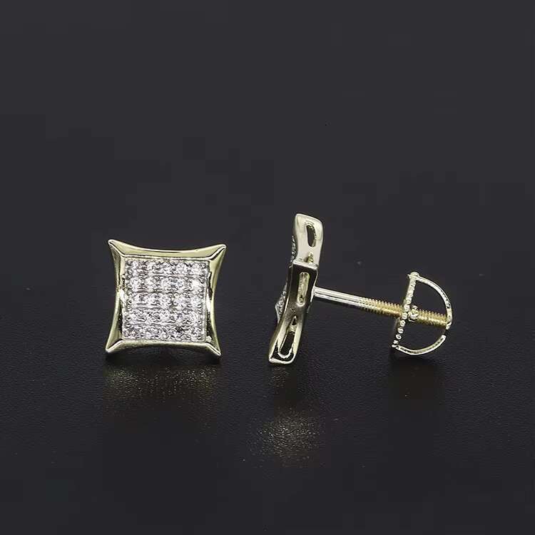 Iced Out Hip Hop Square Sterling Silver 925 White Gold Plated Screw Back Moissanite Diamond Stud Earrings Men