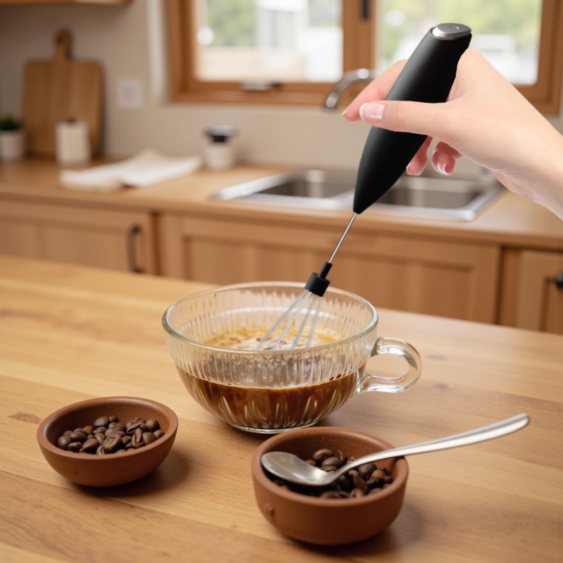 New electric mixer with two stainless steel mixing heads and a dedicated stand, easy to beat coffee foam and cream, delicate and dense, powered by 1 p