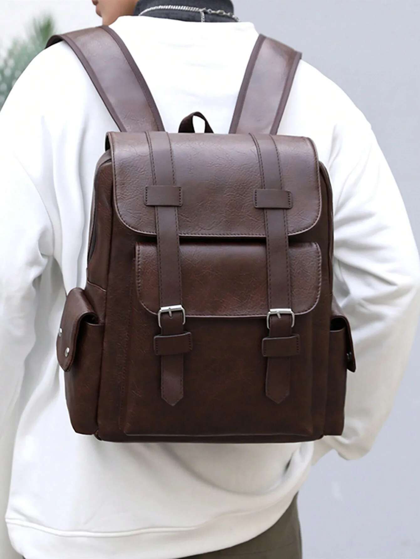 Vintage Style Men's PU Leather Backpack, Waterproof and Durable with Large Capacity 14.7-inch Laptop, Ideal for Traveling
