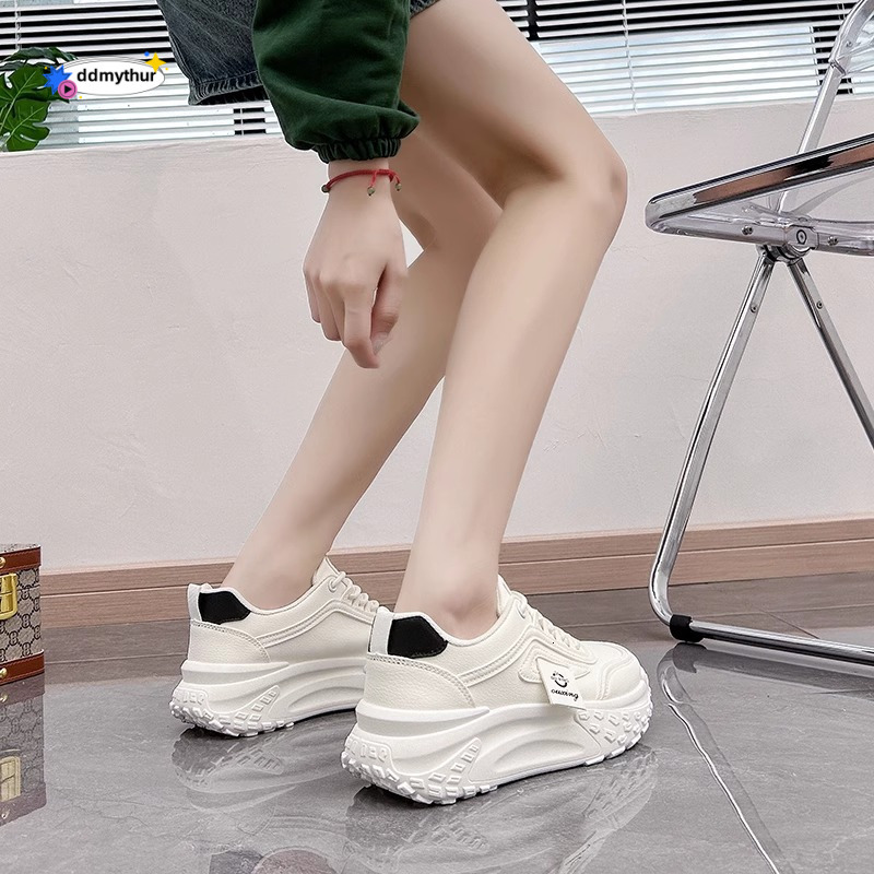 Show off little dad 2024 new spring leather waterproof casual sports thick soled mesh shoes for women ddmythur