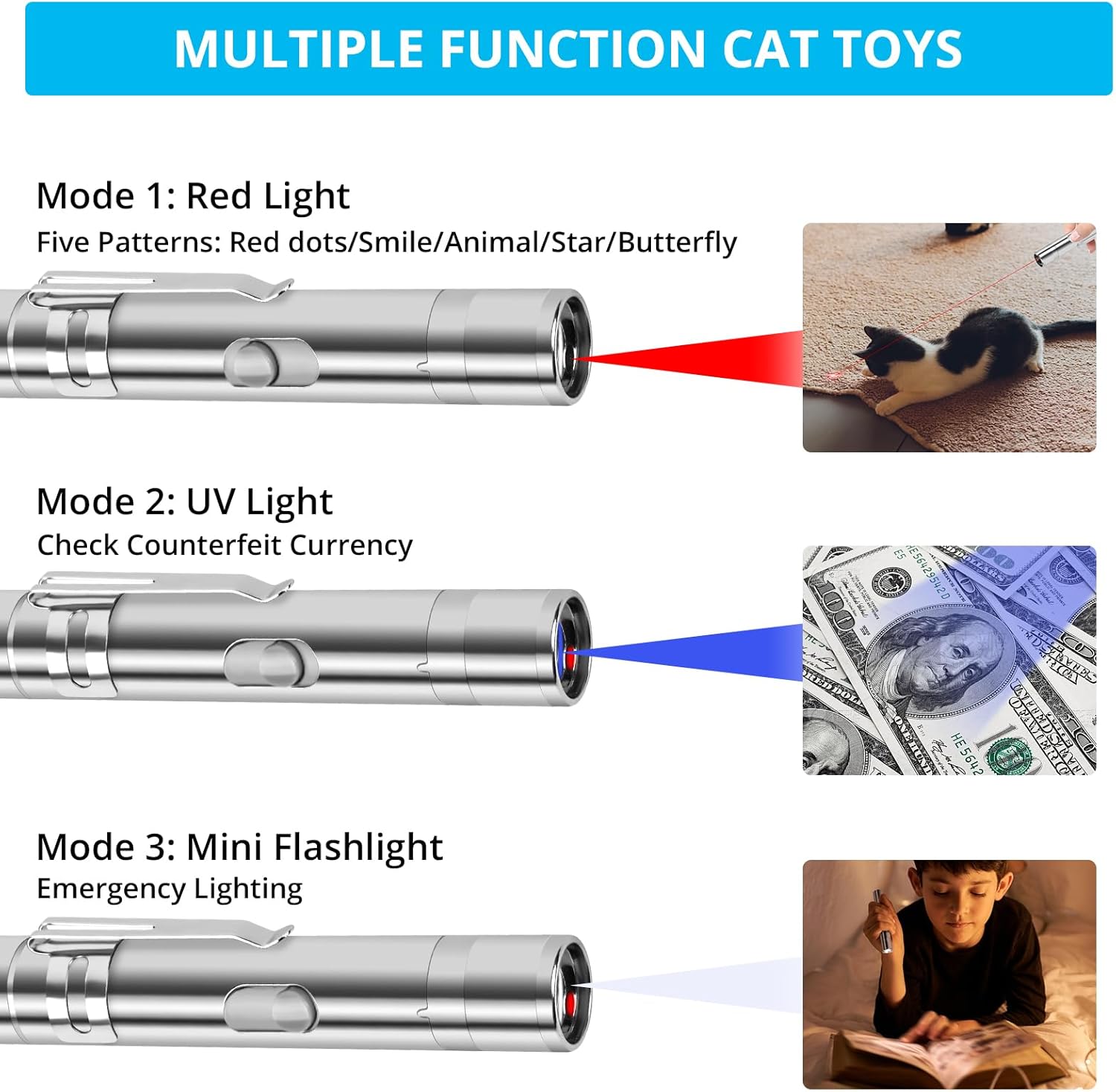 Cat Toy Red Pointer for Indoor, Rechargeable, 5 Adjustable Patterns, 3 Modes Training Chaser Pet Toy Pointer, Interactive Pet Cat/Dog Toy for Cats Fun