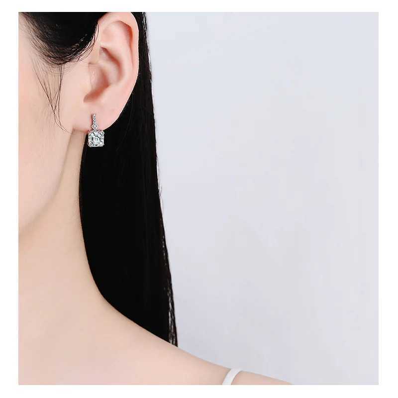 Stamp 925 Sterling Silver needle Square Crystal Gemstone Hoop Earrings For Women Trendy Jewelry Girl Gift New Y250510