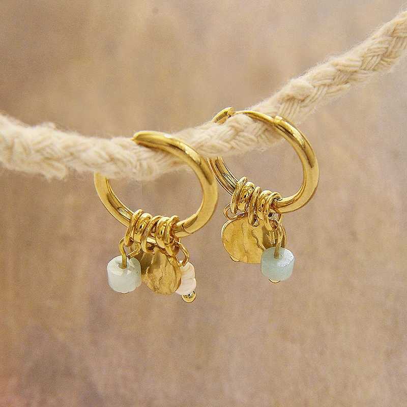 Strange Stainless Steel Round Hoop Earrings for Women Natural Stone Pearl Charms 18k Gold Plated Jewelry Y250510