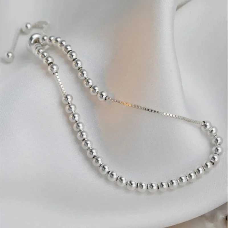 100% Solid 925 Sterling Silver Metal Bracelets for Women Men Beads Adjustable Handmade Simple Bracelet Birthday Christmas GiftsXJ250513