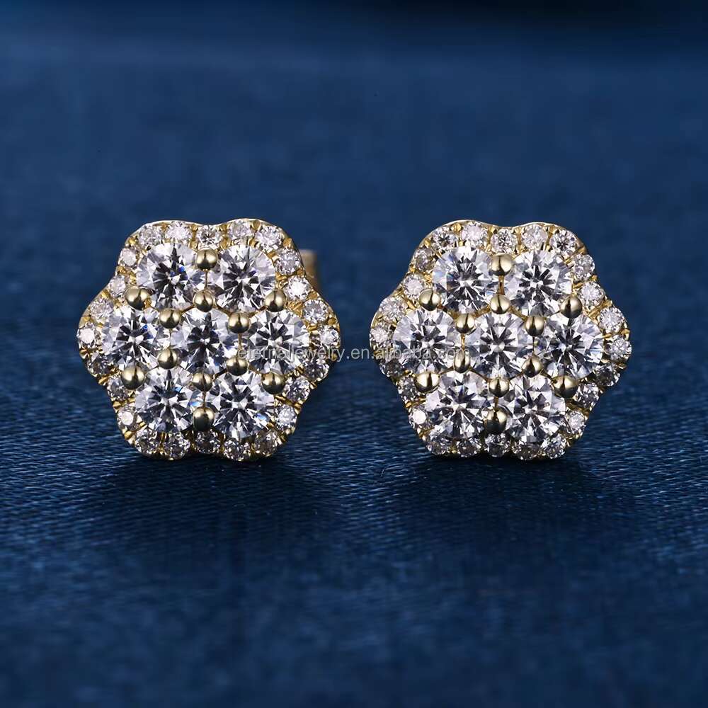Hot Sale Trendy Pass Diamond Tester Jewelry 8mm 10mm 12mm 925 Silver 14k Solid Gold Cluster Flower Screw Back Stud Earrings