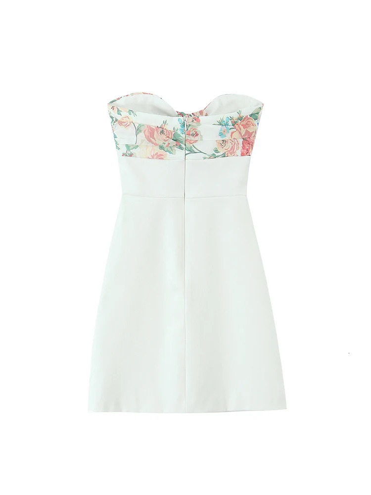TFMLN Women Sweet Strapless Mini Dress Sleeveless Bow Patchwork n Summer Party Slim Fashion Printed Dresses 250513