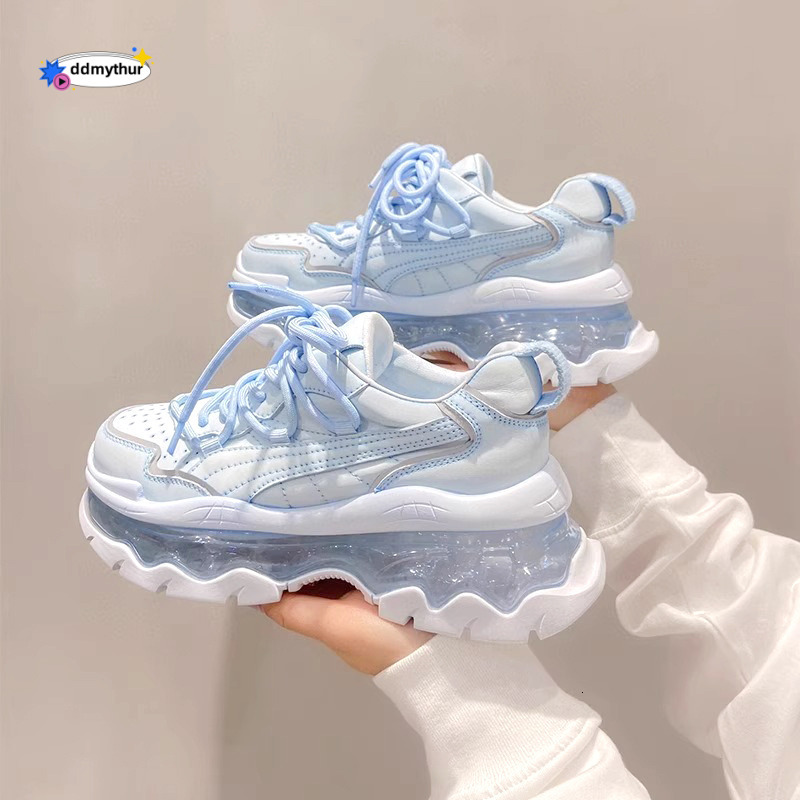 European style real soft leather dad for women in spring 2025, new thick soled height increasing versatile sports running and casual women's shoe