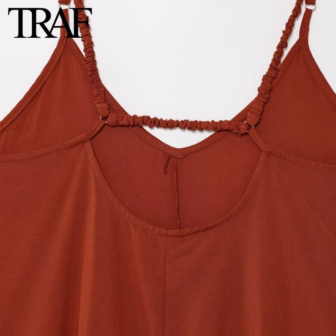TRAF Dress for Women Fashion Summer Solid Fold Backless Sling Sleeveless Midi Dresses Chic Female French Evening 250513