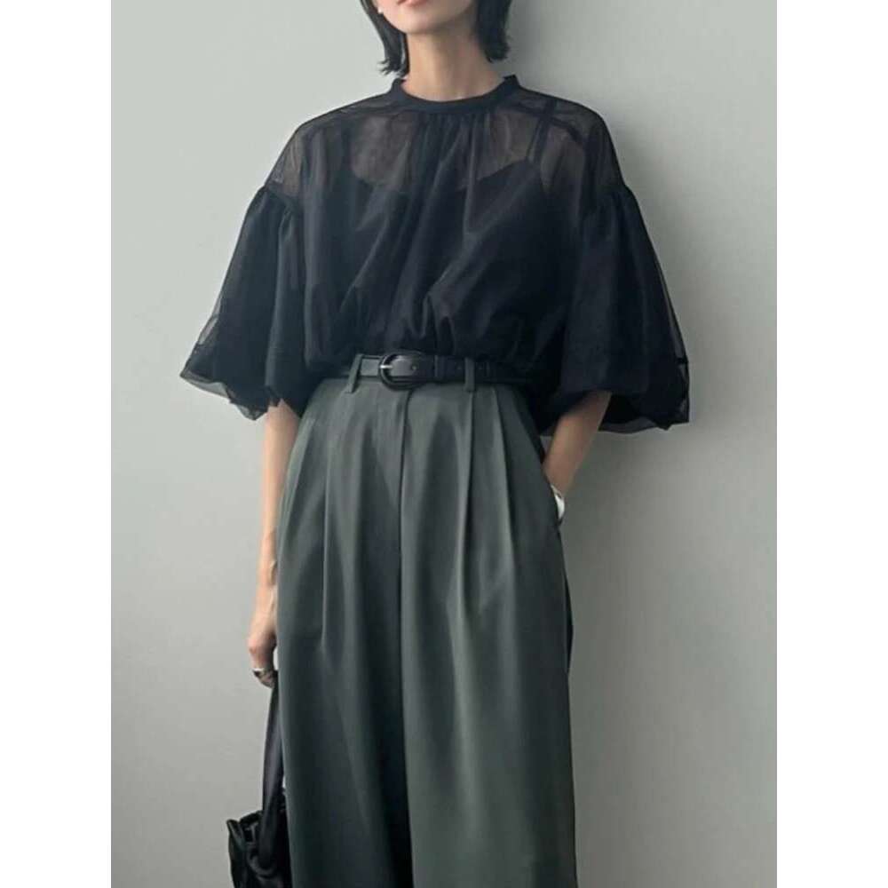 Elegant Vintage Shirts Blouses Round Neck Latern Sleeve Blusas Mujer Spring Summer New Clothes Women Loose Casual Shirt