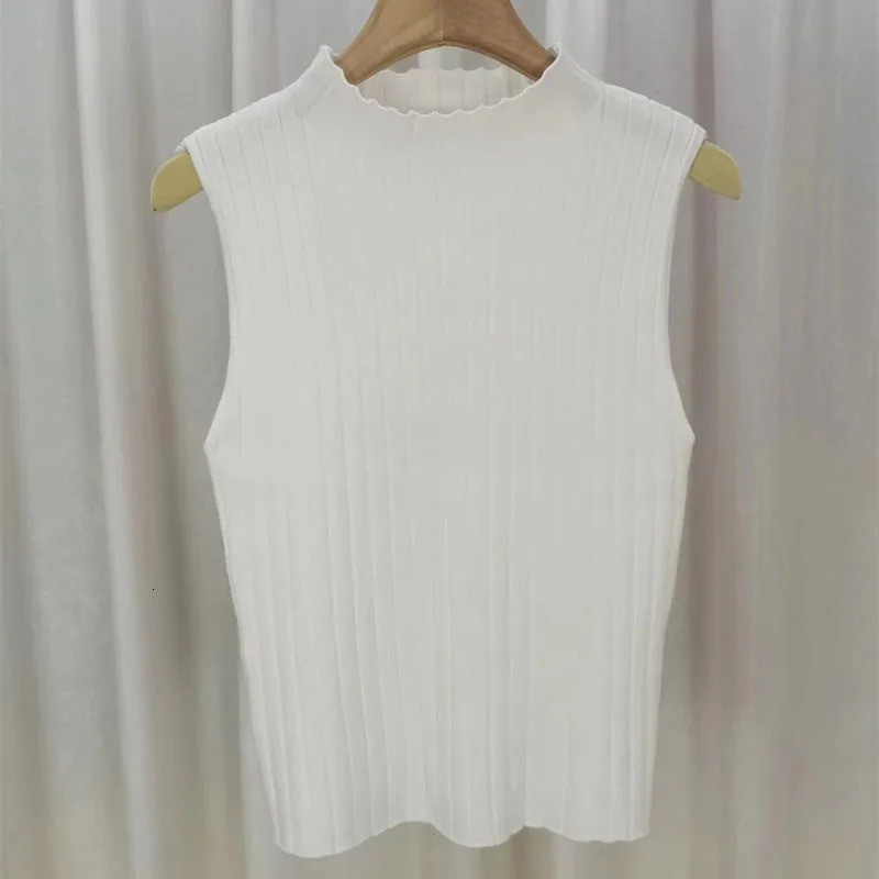 Black Tank Tops Women Sleeveless Knitted TShirts Crop Female Elastic Slim Vests Casual Summer Spring Pullover Camis 250513