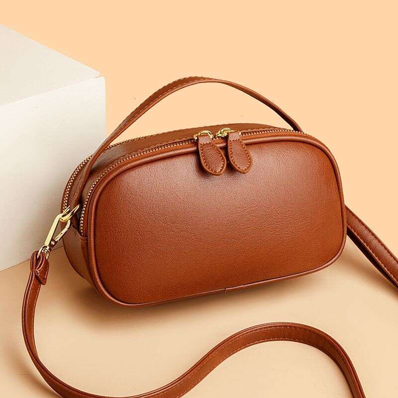 2025 Spring New Cross Shoulder Double Handheld Small Square Soft Leather Casual Women's Bag