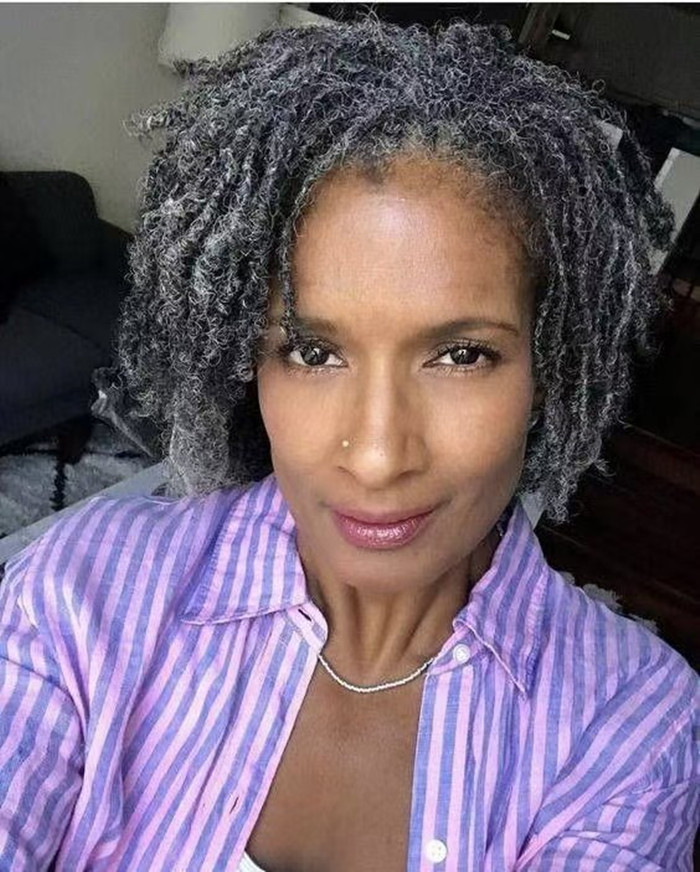 African hot Gray Wigs Short Silver Grey dreadlock crochet braids Kinky Curly Wigs For Women salt and pepper Top Machine Made Wig 150%Density