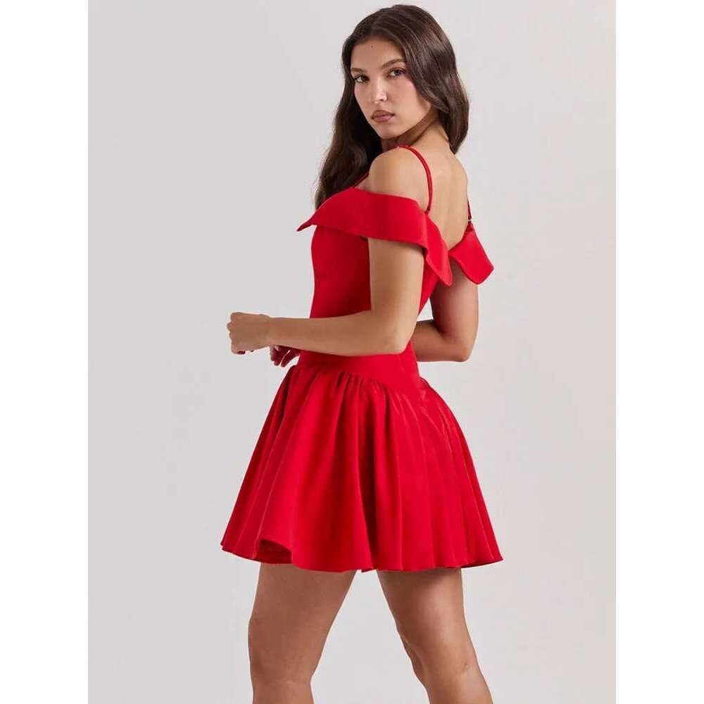 Mingmingxi Summer Elegant Off The Shoulder Mini Vintage A Line Corset Sexy Red Casual Birthday Holiday Women's Dress