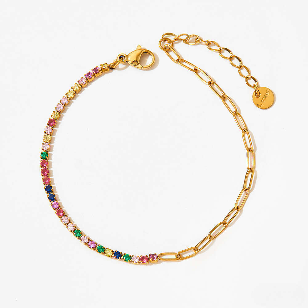 stainless colored zircon paperclip chain titanium steel bracelet goldplated and color preserving