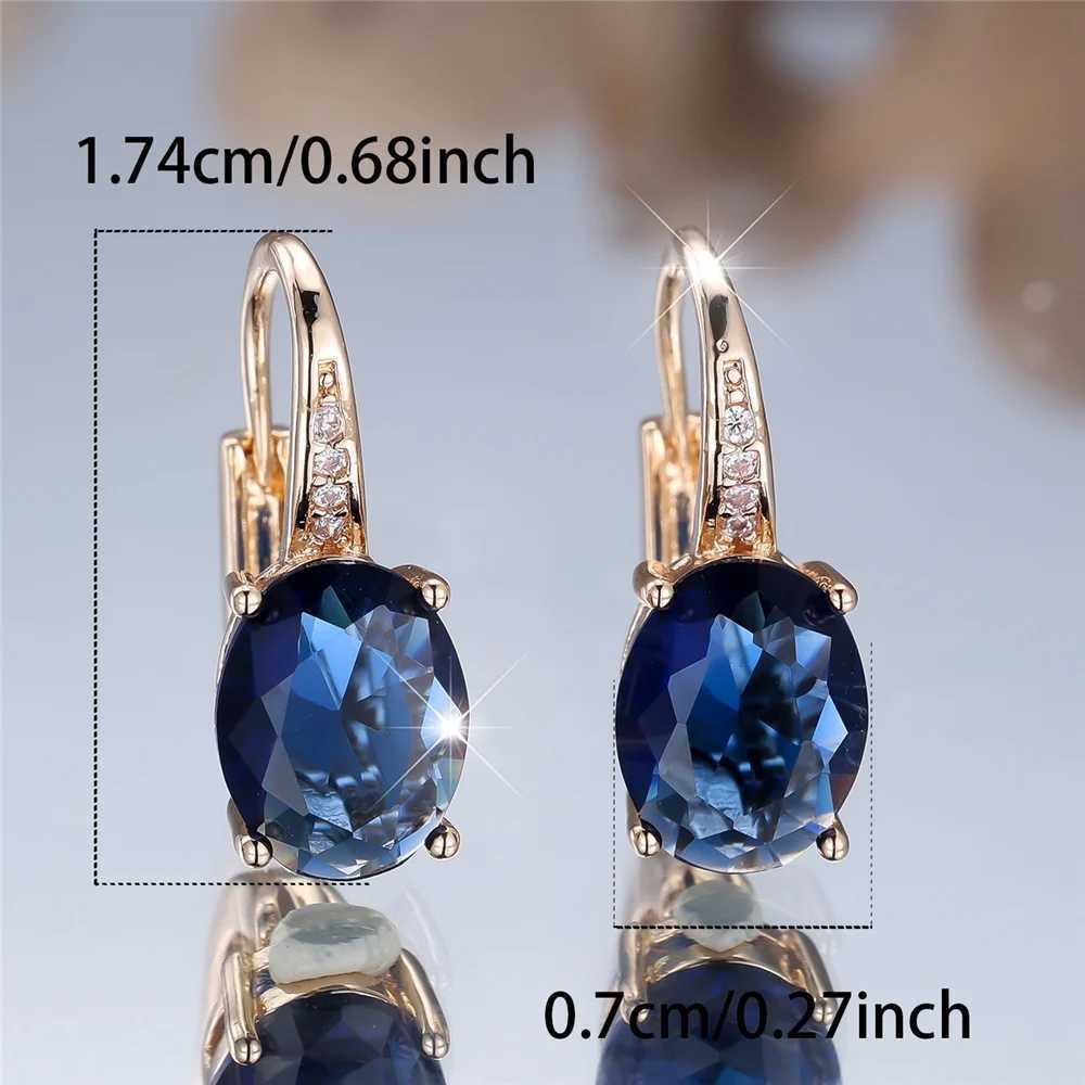 Trendy Crystal Blue Zircon Oval Stone Hoop Earrings For Women Vintage Gold Color Wedding Jewelry Y250510