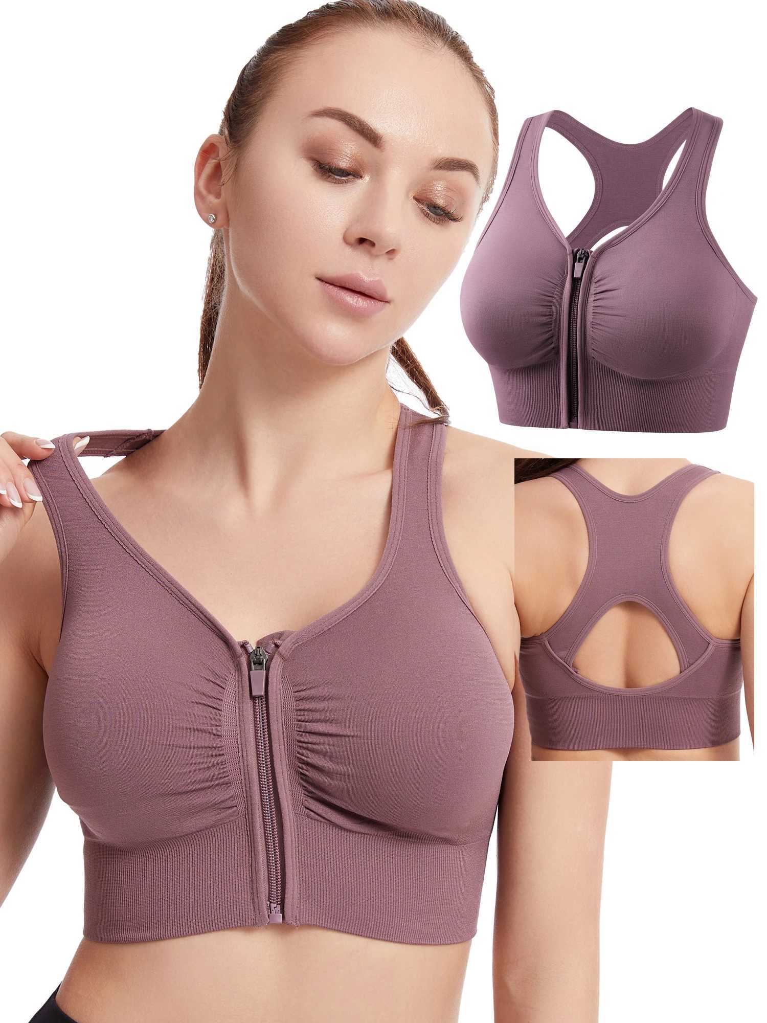 Women Zip Sports Bra Tank Plus Size Shockproof Gather Brassiere Female Yoga Running Fitness Bralette Womens Lingerie Underwear M250513