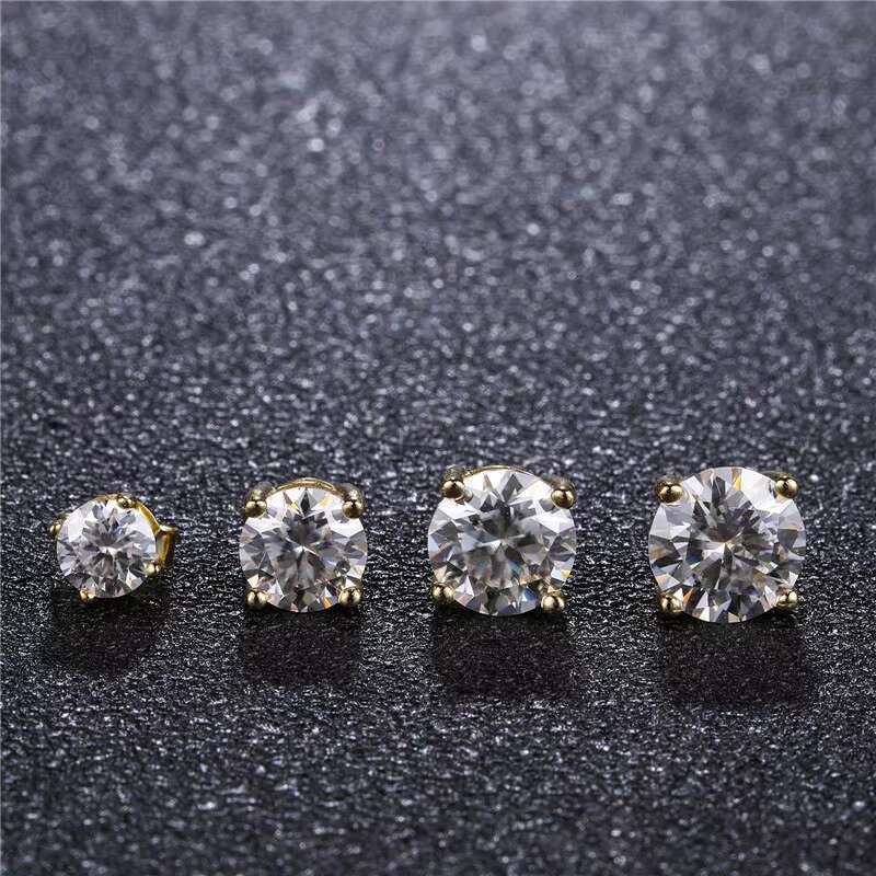 Hip Hop 1 Pair 925 Sterling Silver Bling Moissanite Lab Diamond Stud Earring Copper Earrings for Women Men Jewelry