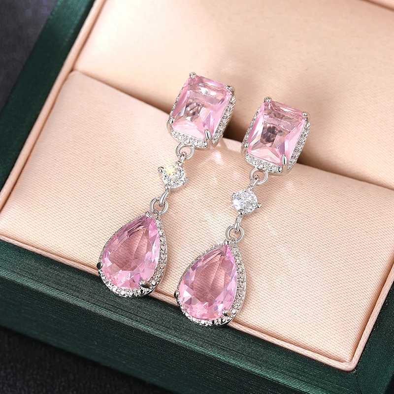 Huitan Pink/Yellow Cubic Zirconia Hanging Earrings for Women Romantic Pear CZ Dangle Earrings Wedding Party Luxury Trend Jewelry Y250510