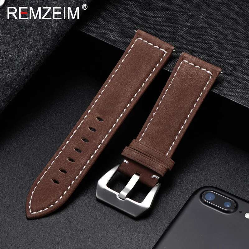 Genuine Leather Watchband Bracelet Black Blue Brown Vintage Matte Watch Strap For Women Men 18Mm 20Mm 22Mm 24Mm Wrist Band