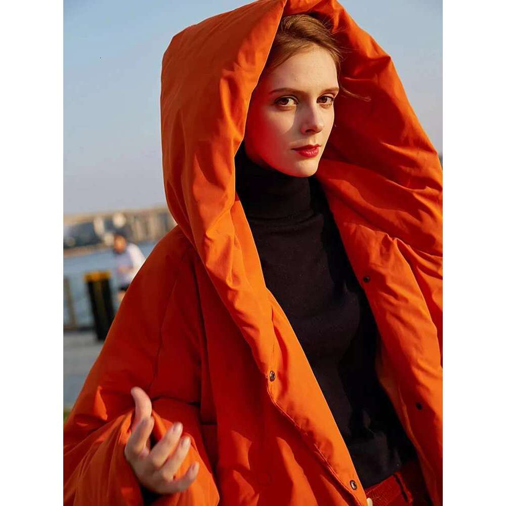 Winter New Hooded Long Sleeve Warm Coats Women's Parkas Fashion Tide Loose Fluffy Orange Red Oversized Down Jacket