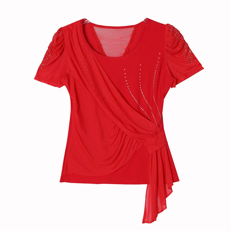Summer Clothing Round Neck Short Sleeve T Shirt Casual Women Tops Slim Diamond Mesh 250513