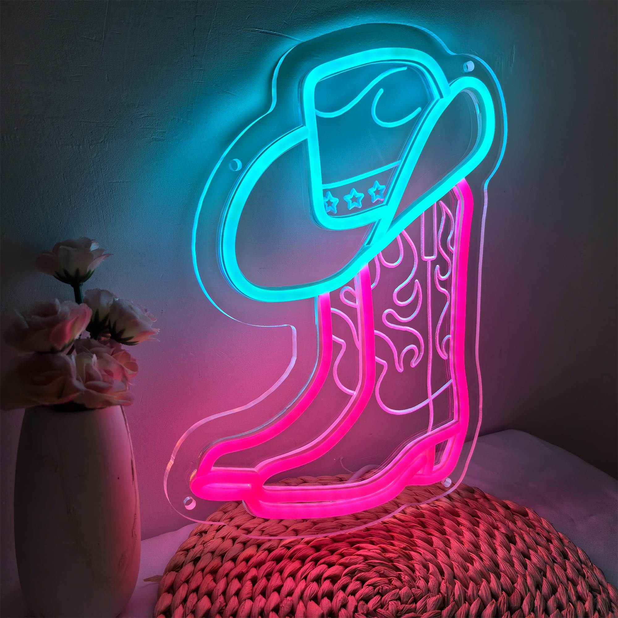 Cowboy Boot Neon Sign, Cowboy Hat Sign for Wall Decor Western Led Light for Bedroom, Bar, Office, Man Cave - Best Gifts for Rodeo Enthusiast, Birthday