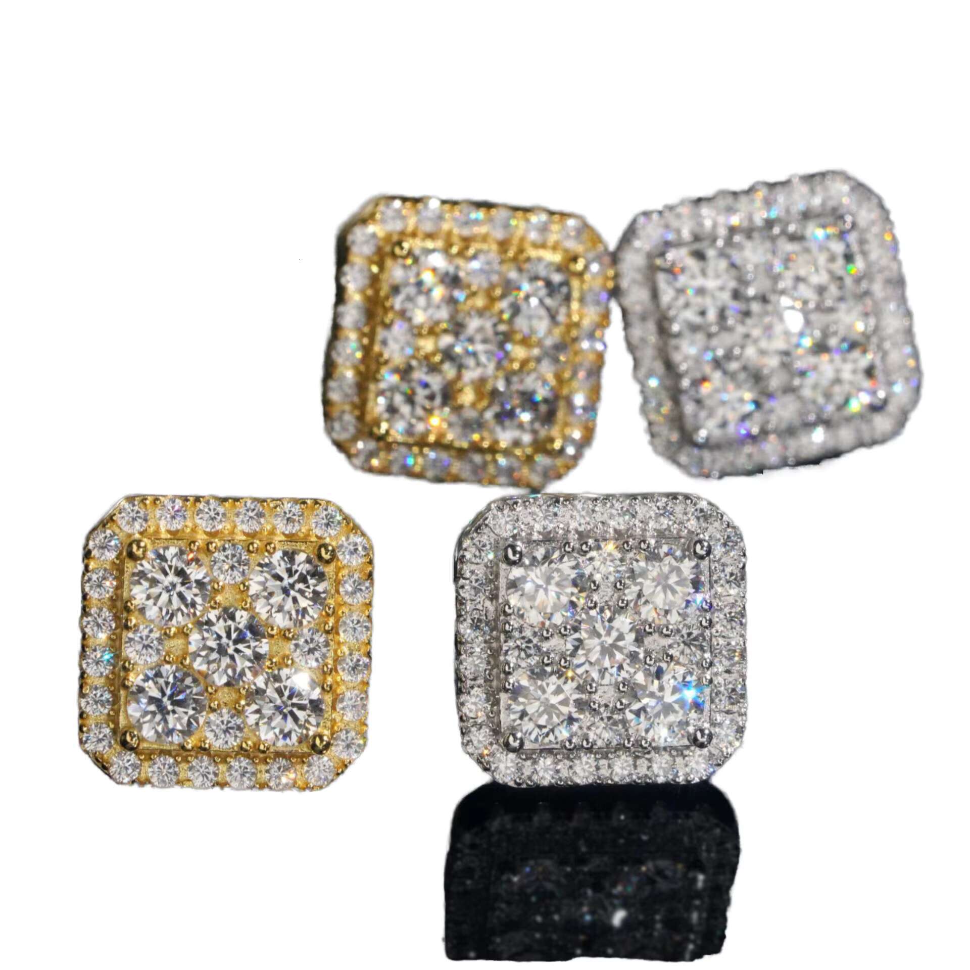 Wholesale Hot Selling Mens Square S925 Silver Moissanite Street Earrings Full Diamond Hip Hop Jewelry