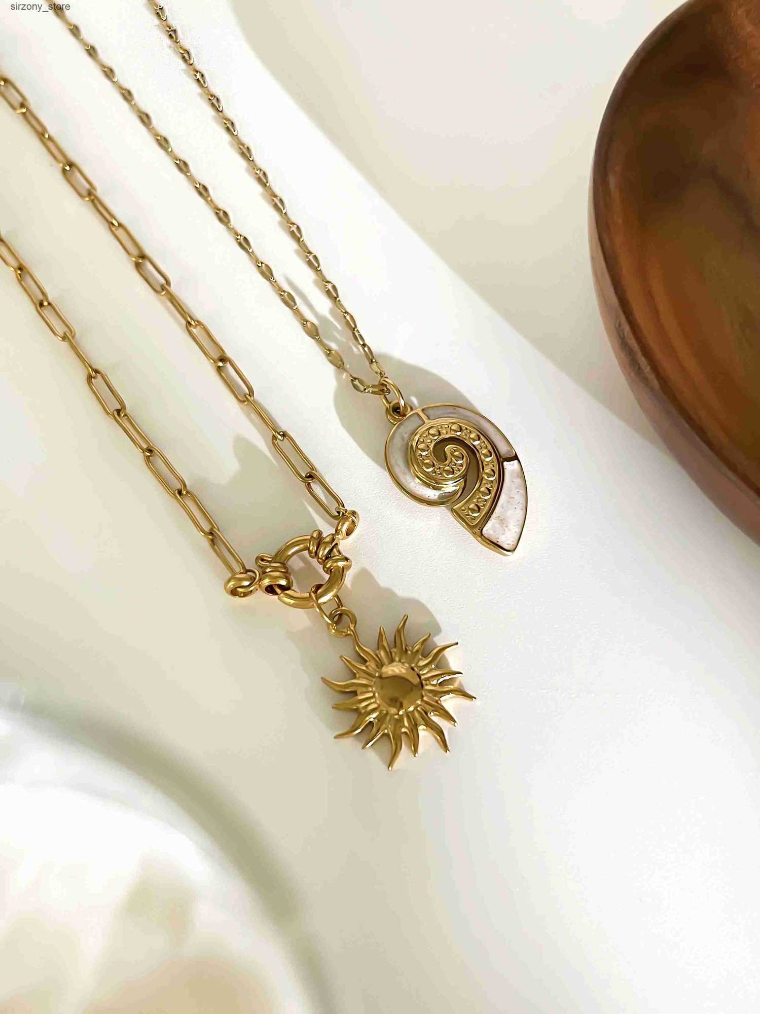 Perisbox Stainless Steel Sun Flower White Enamel Conch Pendant Necklace Stackable High Quality Fashion Party Jewelry for Women z250513IXS0