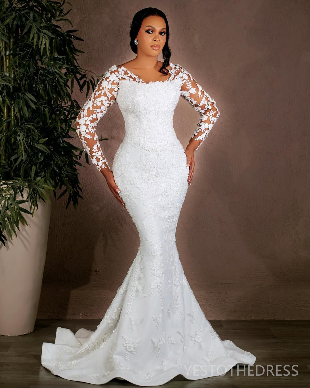 2025 Aso Ebi Mermaid Wedding Dress For Bride Bridal Gowns Detachable Train Illusion Beaded Lace Crystals Decorations Luxurious Wedding Gowns for Black
