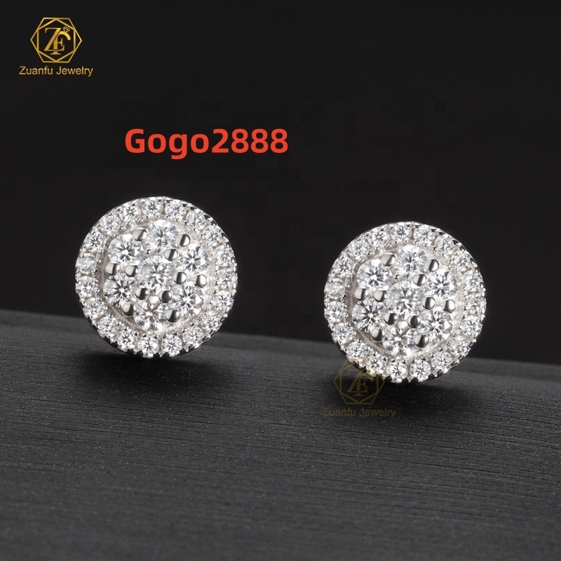 HipHop 925 Silver Iced out Moissanite Stud Earrings round Brilliant Cut Elegant and Chic Jewelry