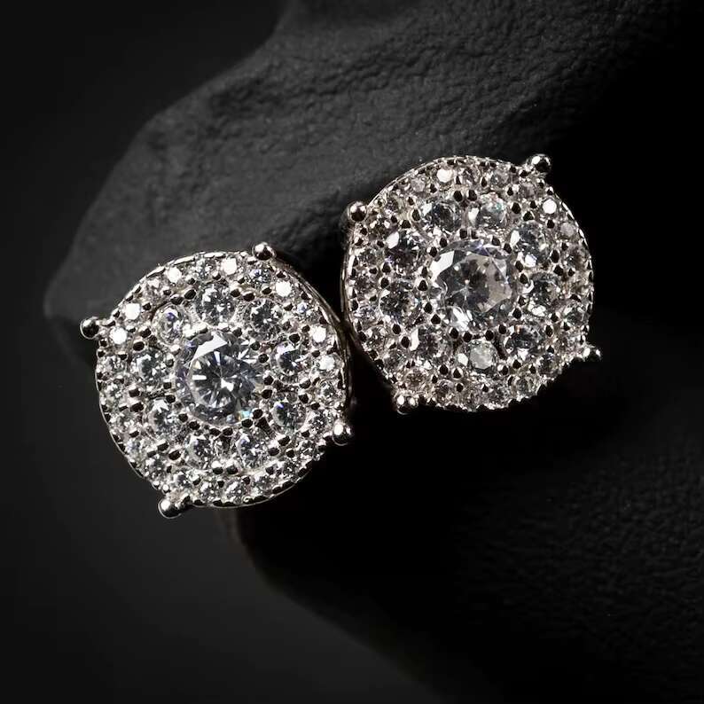 Hip Hop Jewelry 925 Sterling Silver 6mm Round Cut Diamond Iced Out Moissanite Earrings Men