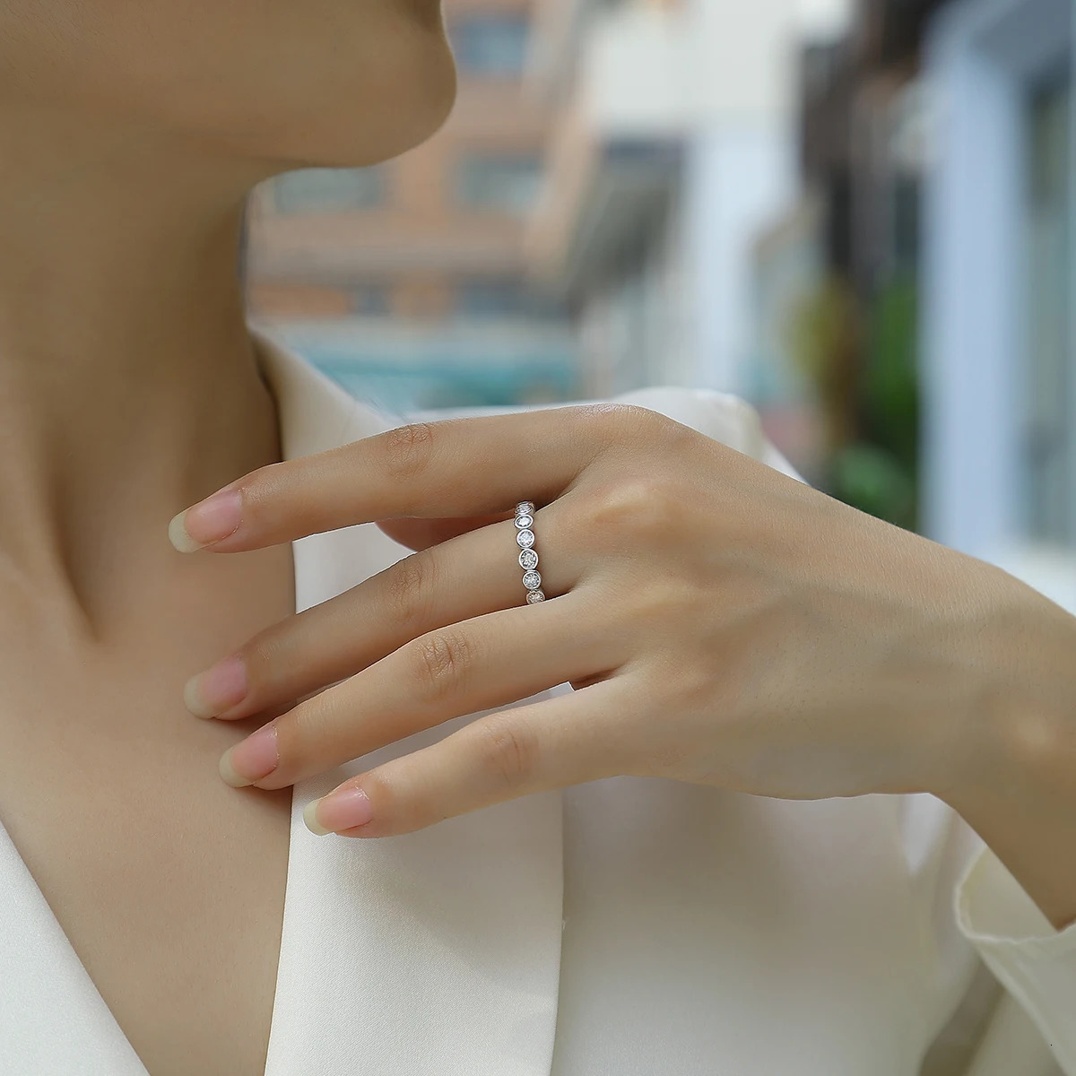 3mm 0.1CT Full Ring For Women S925 Silver Plated 18K Pass Diamond Test Bezel Rings Wedding Band 250509