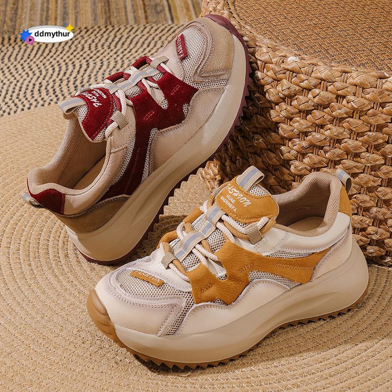 Casual shoes for women in the spring and summer of 2025, versatile, thick soled, height increasing mesh, breathable sports running shoes, trendy ddmyt