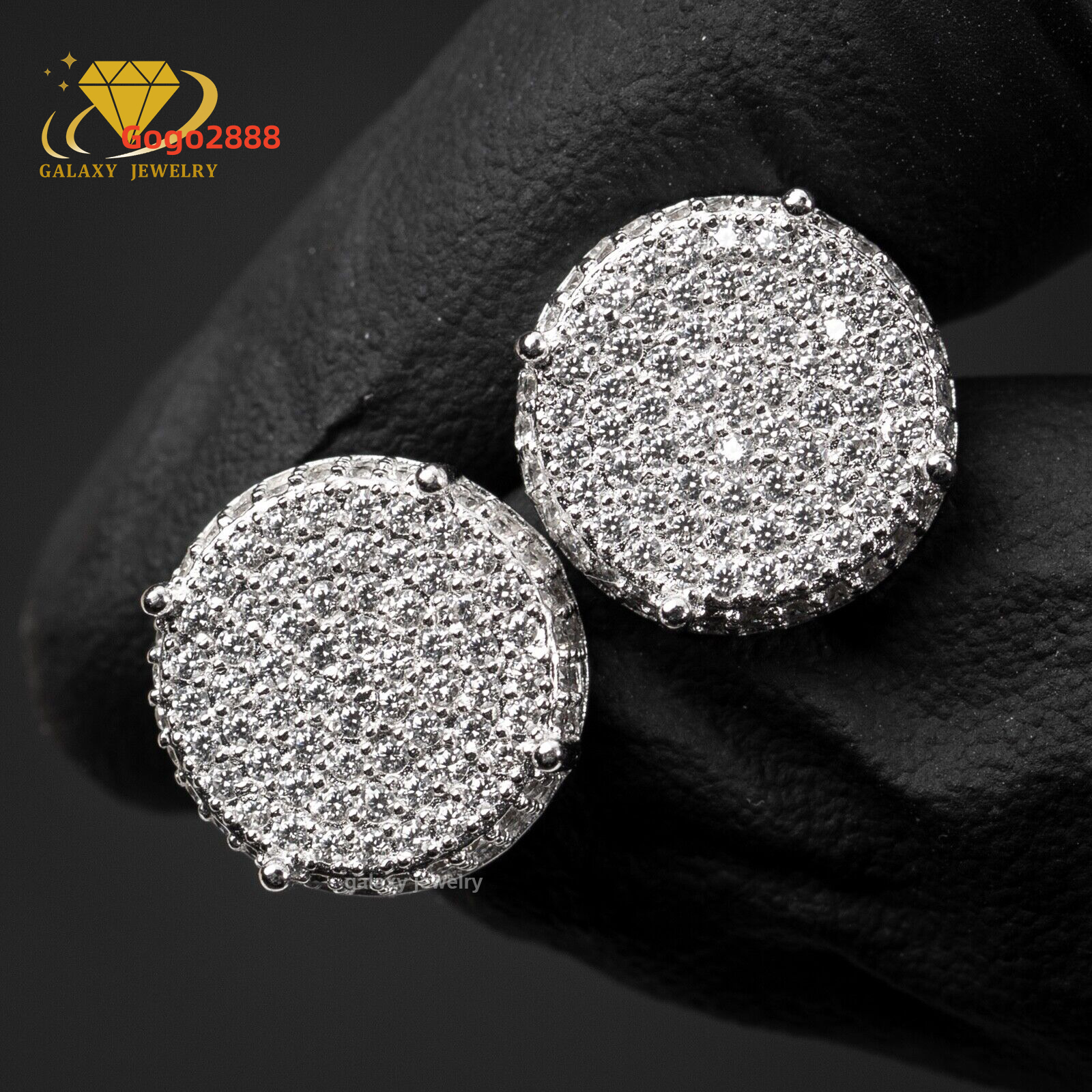Fashion Large Round Micro Pave Moissanite Diamond 925 Sterling Silver Bling Hip Hop Mens Iced Out Stud Earrings